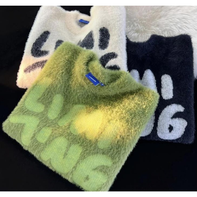 Áo Khoác sweater Dệt Kim Dáng Rộng In Hình Cá Ngựa / Thỏ Kiểu retro Nhật Bản Thời Trang Thu Đông Cho Nam