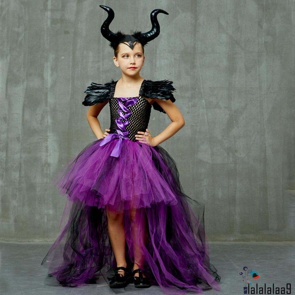 La-kid Đầm Hóa Trang Phù Thủy Sát Nách Phối Lưới Rỗng + Băng Đô + Găng Tay + Khăn Choàng Cho Bé Gái