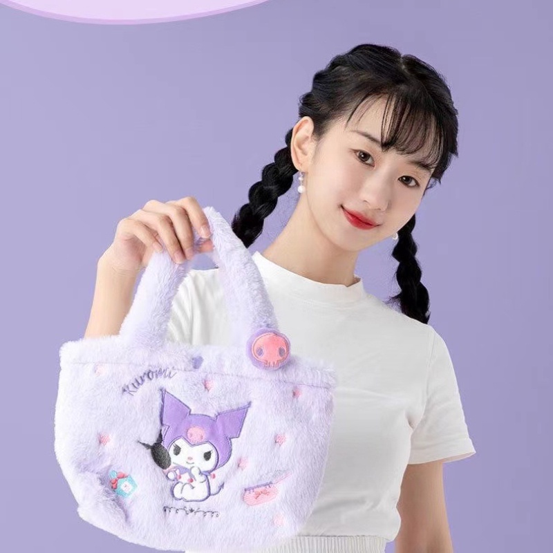 Kuromi Túi Xách Lông Nhung Mềm Mại Thêu Hoạ Tiết Cún melody Dễ Thương Xinh Xắn