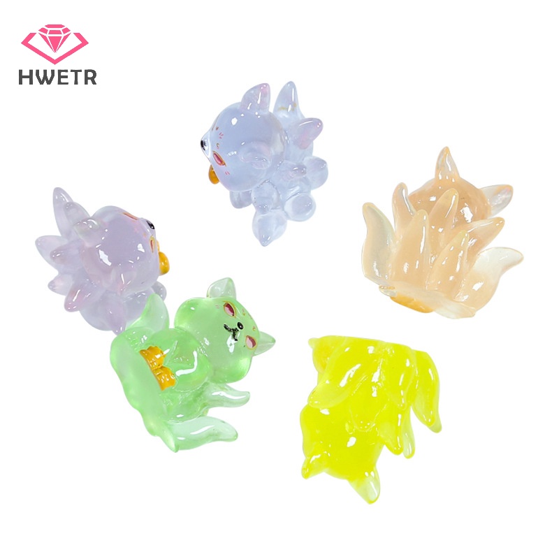 Hwetr Tượng Cáo Chín Đuôi Dạ Quang mini Bằng Nhựa resin Phát Sáng Trong Bóng Tối Trang Trí Nhà Búp Bê diy Mới
