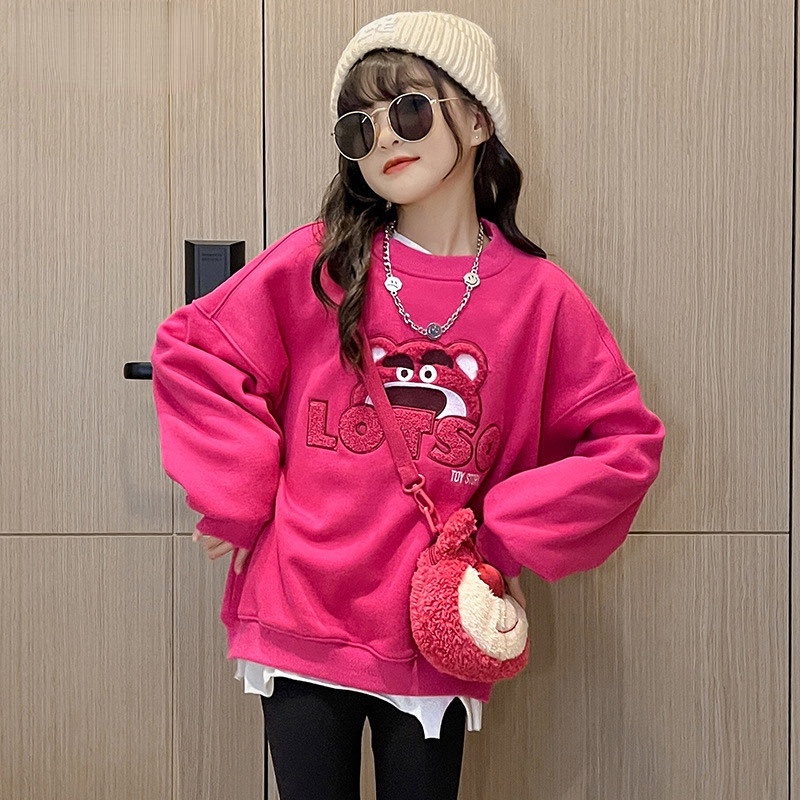 Áo Hoodie Họa Tiết Gấu Hoạt Hình Thời Trang Xuân Thu Cho Trẻ Em Gái 3-15 Tuổi