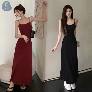 [pandab] Đầm midi Hai Dây Ôm Dáng Phong Cách retro Đường Phố Đơn Giản Mùa Hè Cho Nữ joo