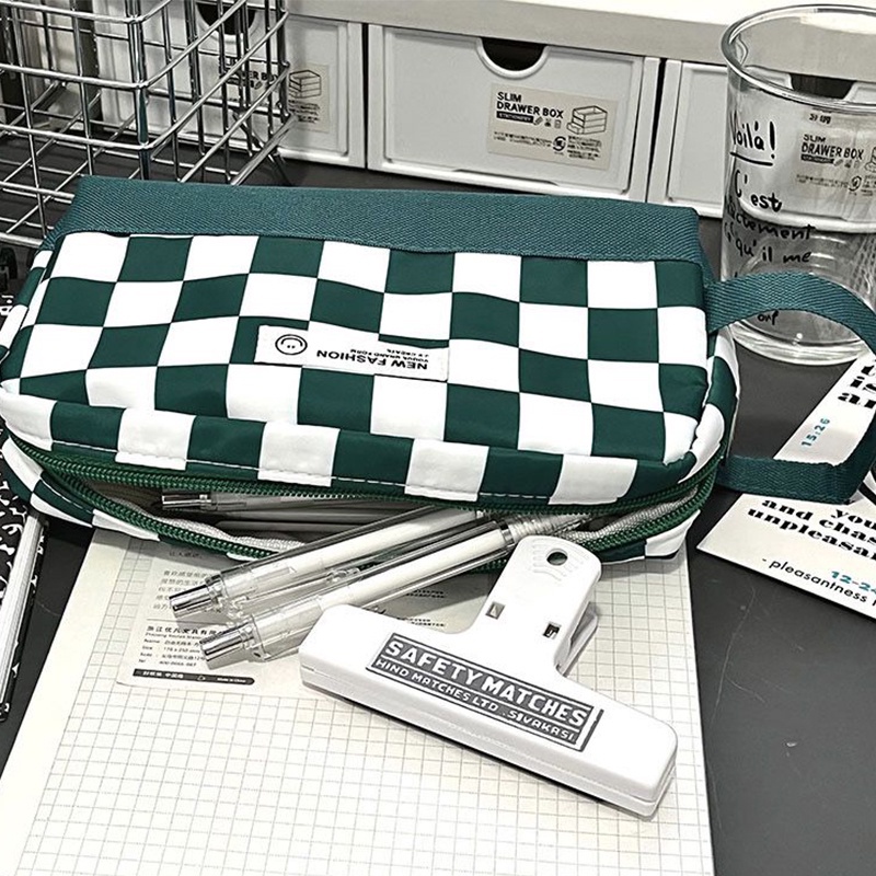 Túi Đựng Bút Chì Kẻ Sọc Caro Trắng Đen Đa Năng YK