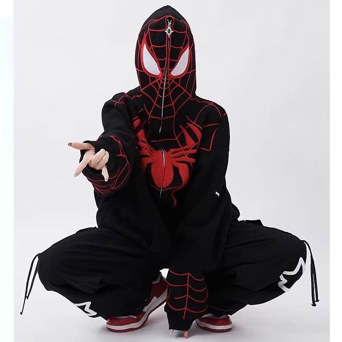 Áo Khoác sweater Có Mũ Trùm Tay Dài In Hình Nhện Kiểu retro Mỹ Thời Trang Mùa Thu 2023 Mới