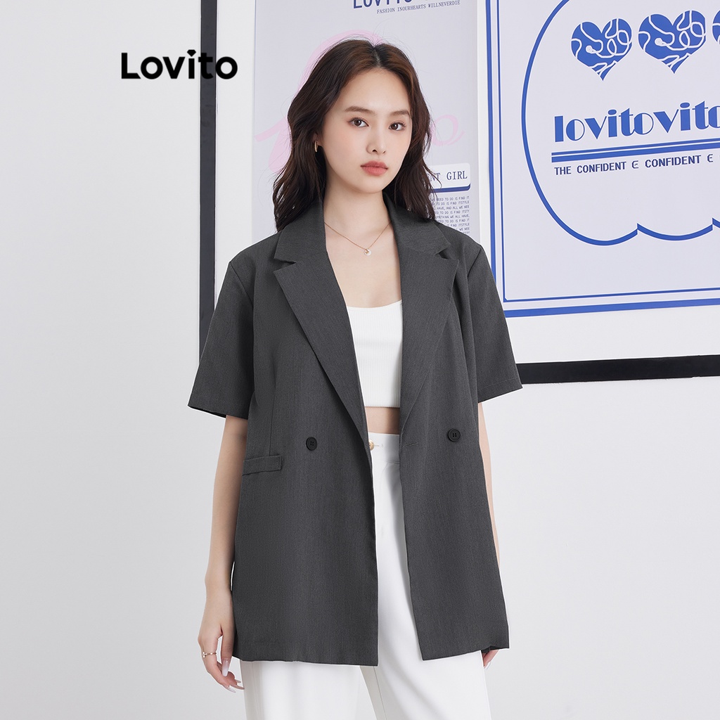 Áo blazer Lovito màu trơn phối hai nút phong cách thường ngày cho nữ L58AD060