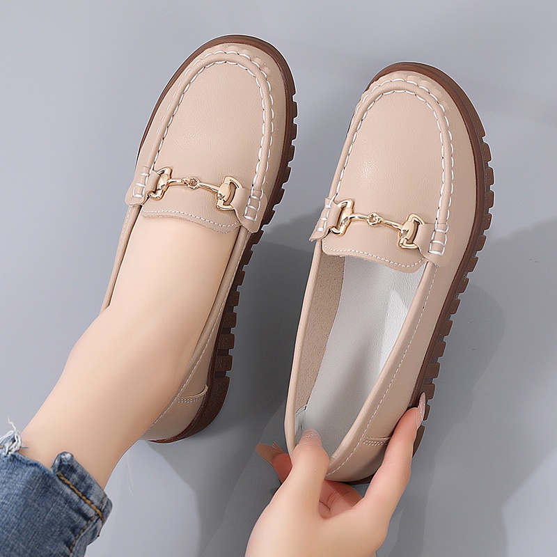 Giày Thể Thao Chạy Bộ Bằng Da Thật Chống Nước Màu Xám Be Cỡ Lớn 35-41 Cho Nữ