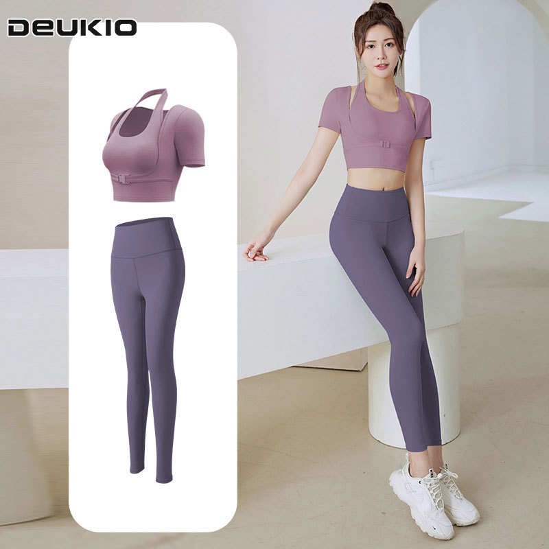 Deukio Bộ Đồ Thể Thao Ngắn Tay Ôm Dáng Mau Khô Có Đệm Ngực Cho Nữ