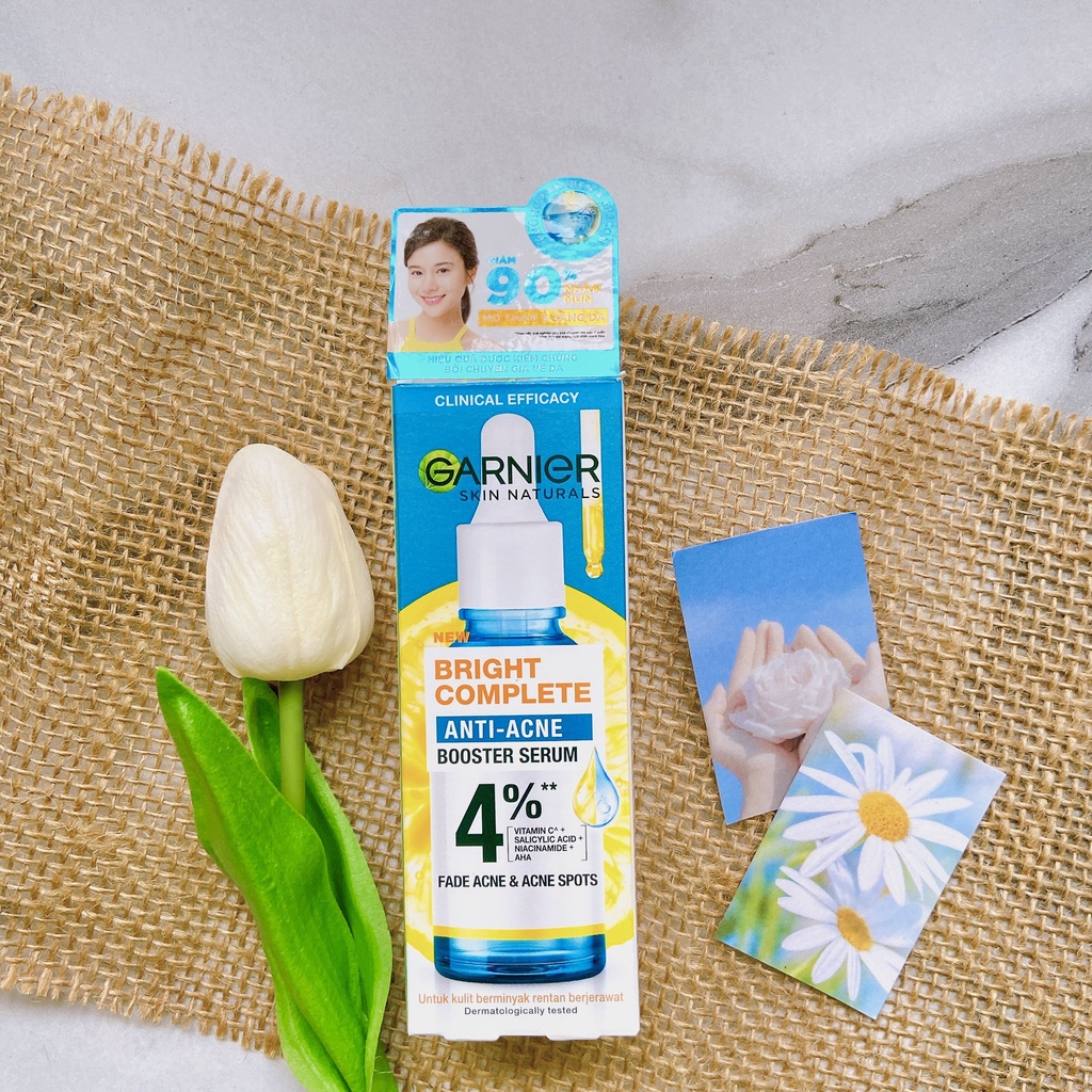 Tinh Chất Garnier Giảm Mụn Mờ Thâm Cho Da Dầu, Mụn Bright Complete Anti-Acnes Booster Serum 30ml