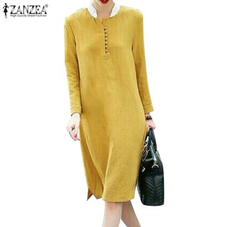 Zanzea Đầm midi Nữ Tay Dài Dáng Rộng Thời Trang