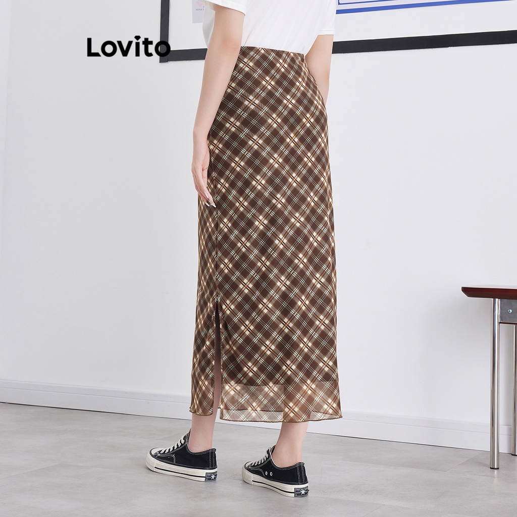 Chân váy xòe Lovito 2 lớp họa tiết kẻ sọc phong cách preppy cho nữ L58AD073