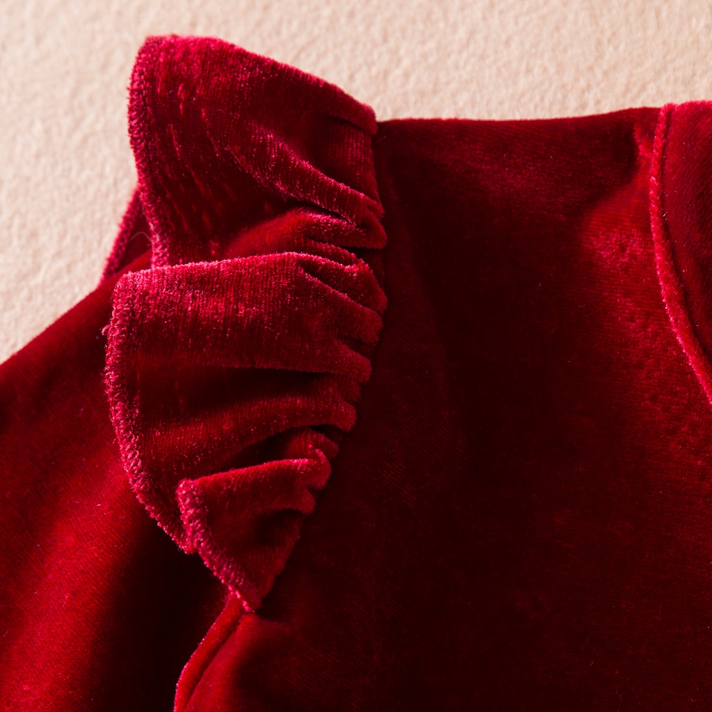 Đầm Công Chúa Tay Dài Màu Đỏ Thời Trang Thu Đông Mừng Năm Mới Cho Bé Gái