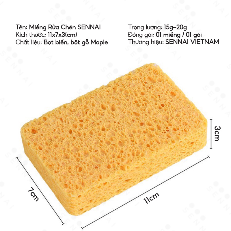 Miếng rửa chén bọt biển kháng khuẩn màu Vàng 120 ngày không nhàu,nát 11x7x3cm