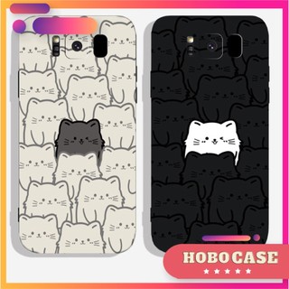 Ốp lưng Samsung Galaxy S8, S8 Plus cạnh viền vuông, có bảo vệ camera in hình mèo ngộ nghĩnh