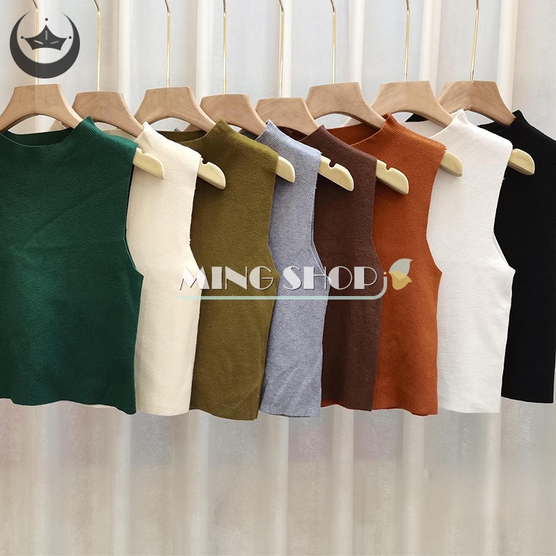 Áo Dệt Kim Sát Nách Cổ Lọ Màu Trơn Thời Trang Mùa Hè Cho Nữ