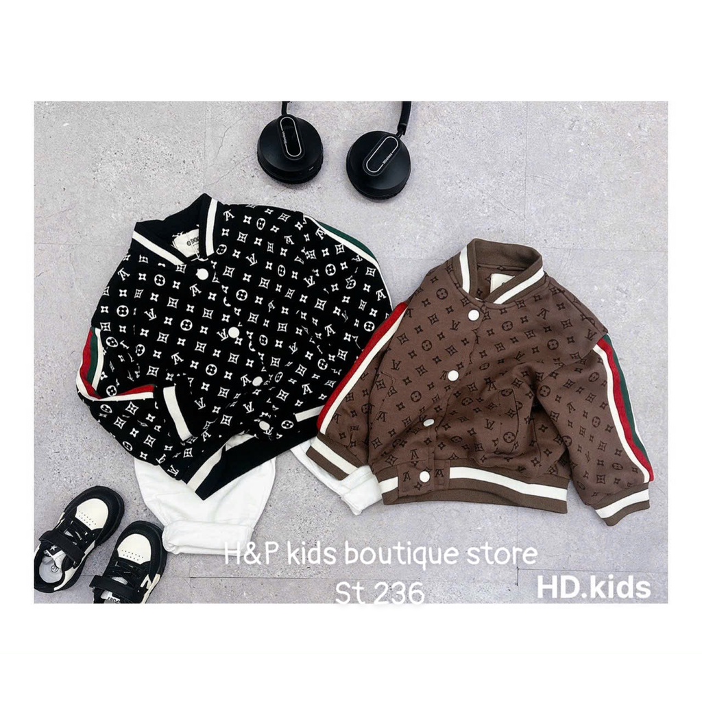 SIZE đại 8-26KG: Áo khoác bomber L. V vải da cá cho bé trai bé gái - AKLV