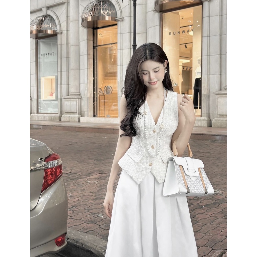 Set áo dạ peplum 2 túi +chân váy midi