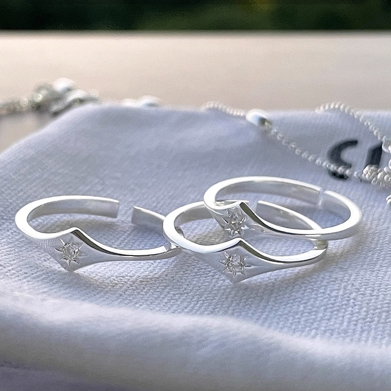 Nhẫn j065 Thiết Kế Hở Hình Ngôi Sao May Mắn Đính Đá Zircon Có Thể Điều Chỉnh Kích Cỡ