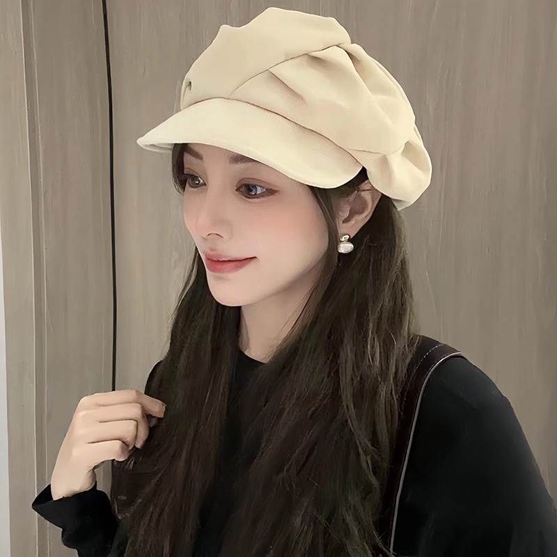 Mũ Nồi / Mũ Nồi Màu Trơn Xếp Ly Hình Đám Mây / Hình Đám Mây Kiểu vintage Hàn Quốc Thời Trang Thu Đông Cho Bạn Gái