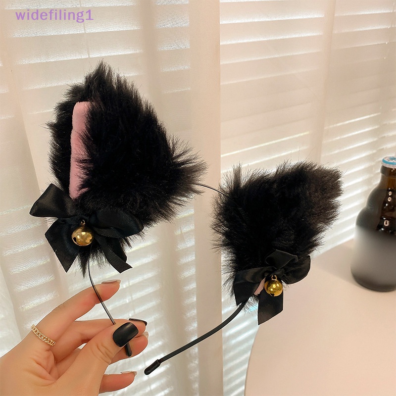 Widefiling1 Băng Đô Tai Mèo Bằng Lông Nhung Phối Chuông Hóa Trang Tiệc Hóa Trang Cho Nữ