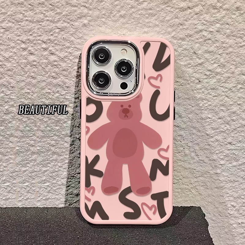 Ôp Điện Thoại Silicon Dẻo Màu Hồng Hình Chú Gấu Dễ Thương Cho iphone 14 13 12 11 pro max xs x xr 8 + 7 plus