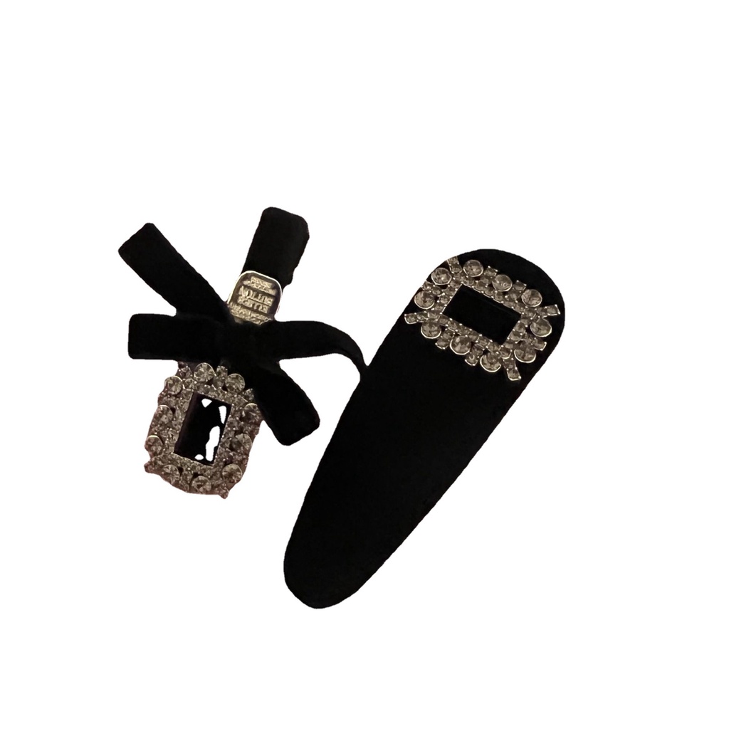 Kẹp Tóc Đính Đá Hình Trái Tim Màu Đen Chất Liệu Nhung Cao Cấp Thời Trang Cho Nữ