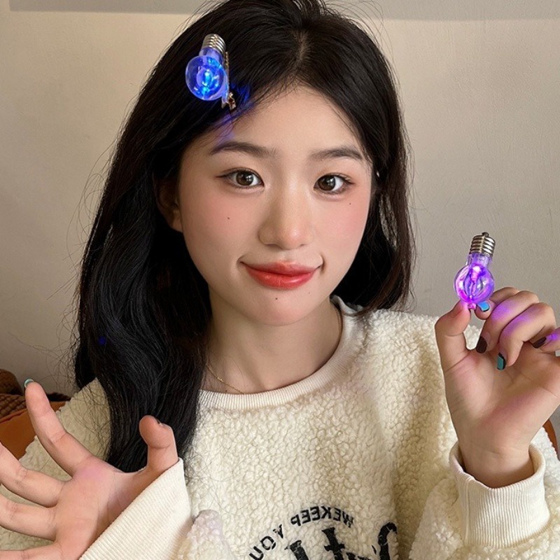 Papaozhu Kẹp Tóc Hình Kéo / Bóng Đèn led Nhỏ Dễ Thương Vui Nhộn Phong Cách Hàn Quốc Dành Cho Bạn Nữ / Trẻ Em