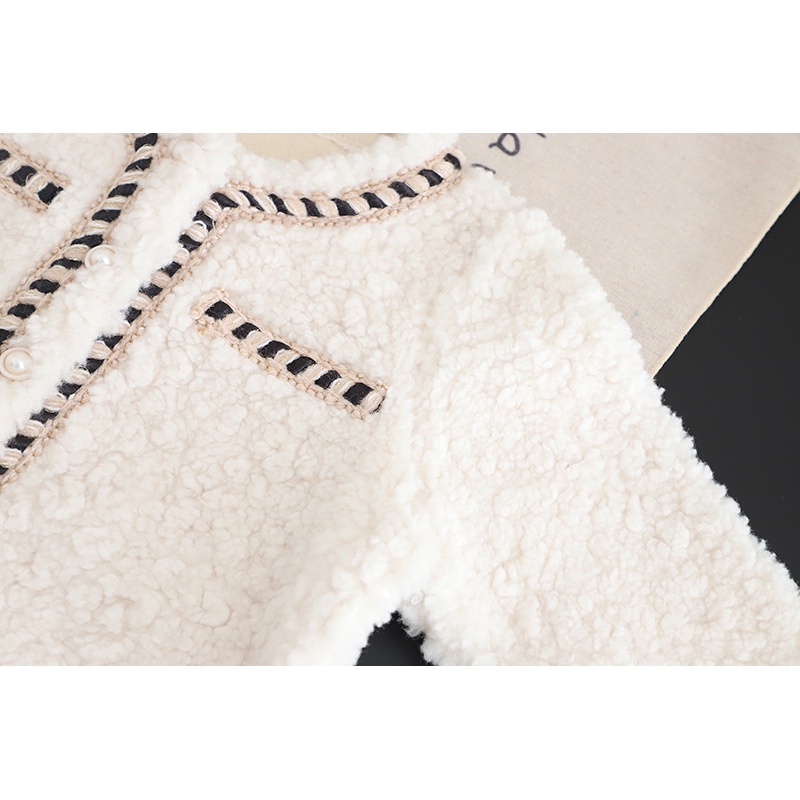 Áo Khoác Nhung Lông Xù Phối Màu Tương Phản Phong Cách Hàn Quốc Thời Trang Thu Đông Dành Cho Bé Gái