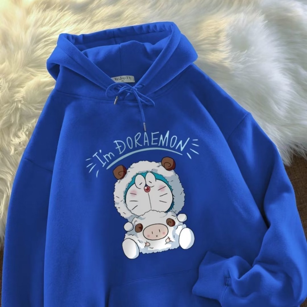 Áo hoodie cotton Nhung Dày Tay Dài In Hình doraemon Thời Trang Cho Cặp Đôi