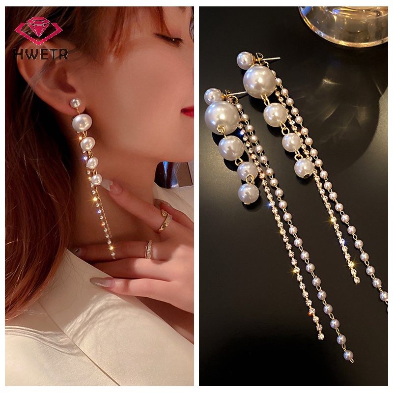 Khuyên Tai Dáng Dài Đính Hạt Ngọc Trai Phong Cách vintage Mới