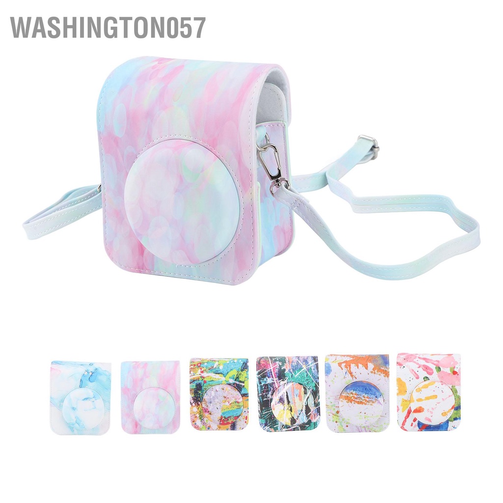 Có thể bán buôn Túi đựng bảo vệ bằng da PU in màu có dây đeo vai thể điều chỉnh phù hợp cho Fujifilm Instax Mini 12 Washington057 Hàng giao ngay