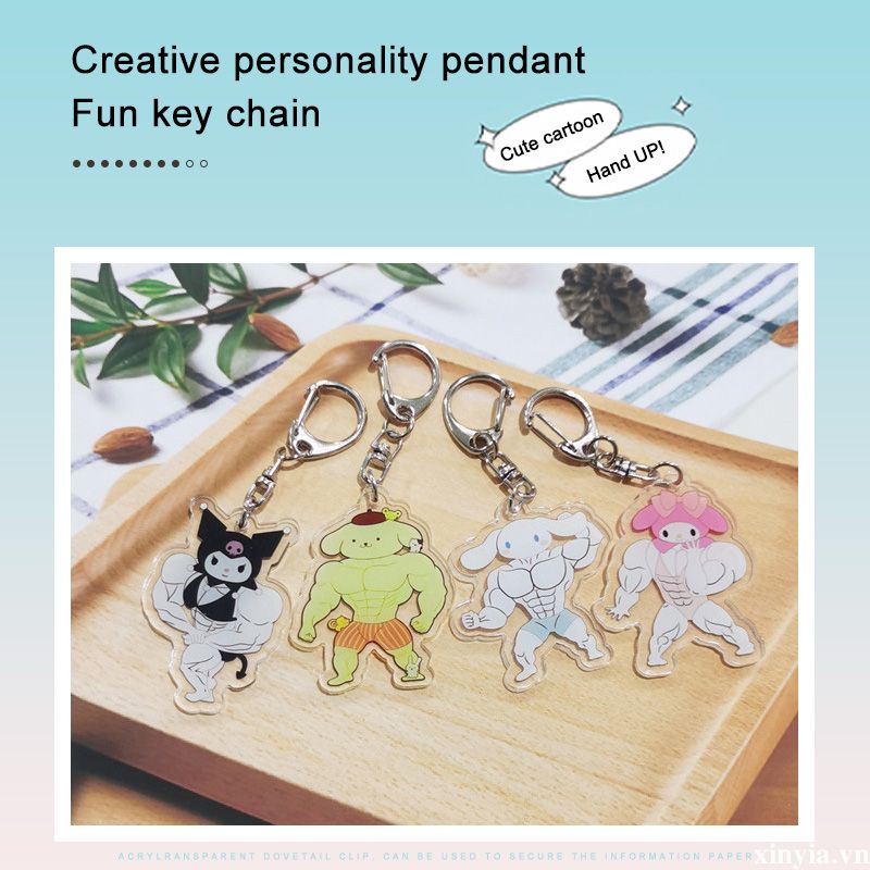 🌺🌺Móc khóa hình nhân vật Macho Melody Kuromi Cinnamon Sanrio luyện tập cơ bắp