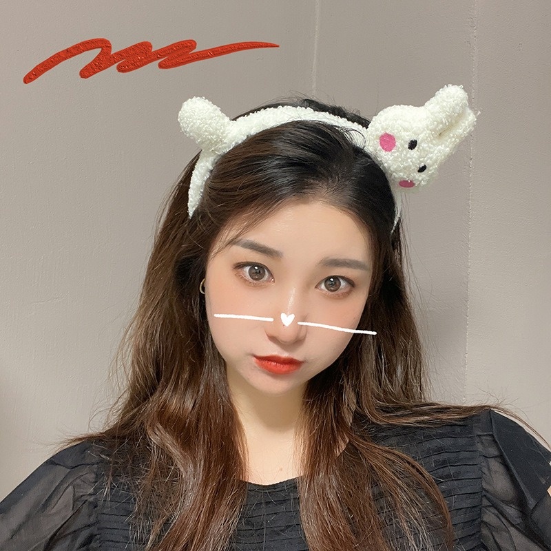 DIAKE⭐Dễ Thương Băng Đô Vải Lông Xoăn Hình Mèo Hoạt Hình Vui Nhộn Chống Trượt Dùng Trang Điểm / Rửa Mặt