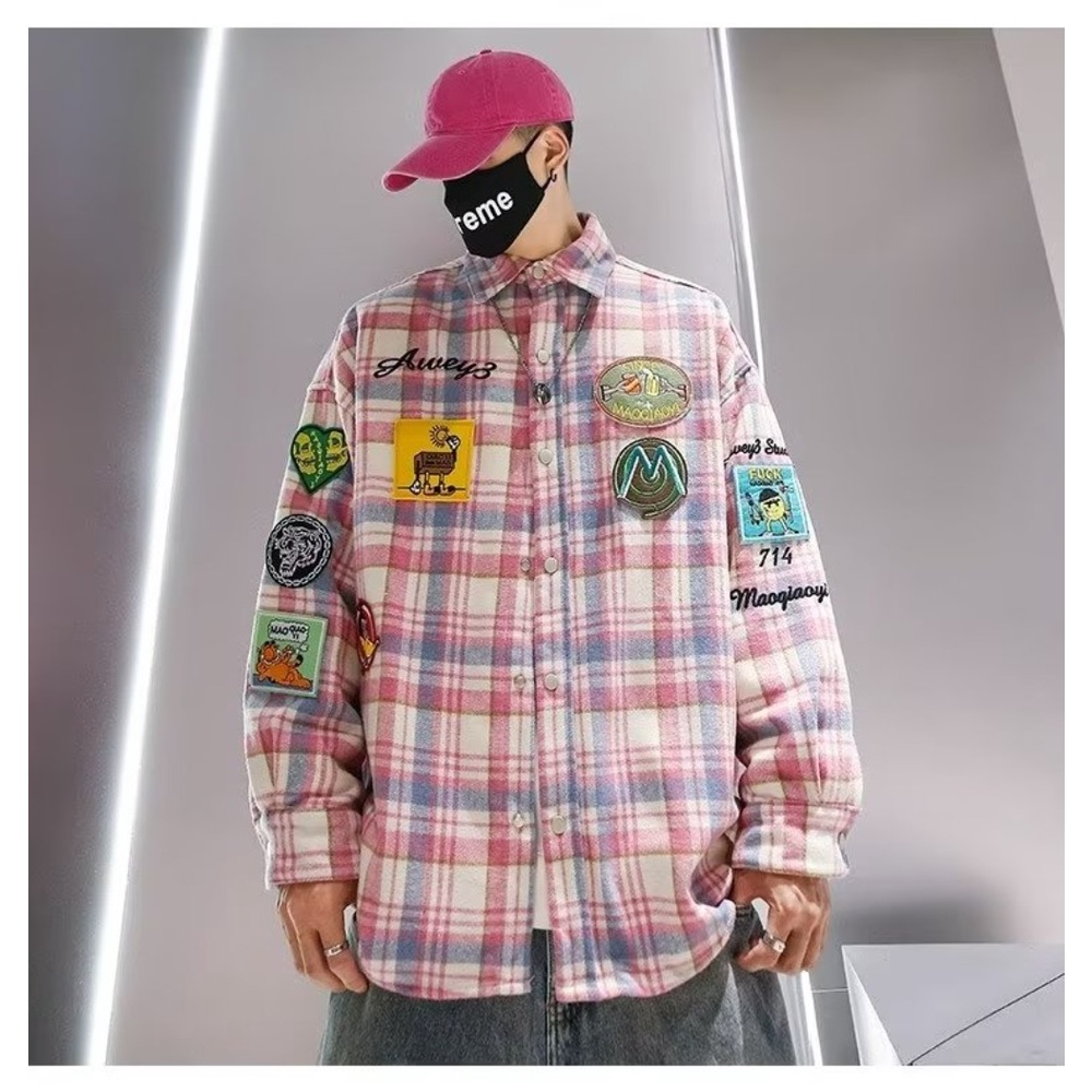 Áo Sơ Mi Caro Tay Dài Dáng Rộng Thời Trang Hàn Quốc Mới Cho Nam Nữ