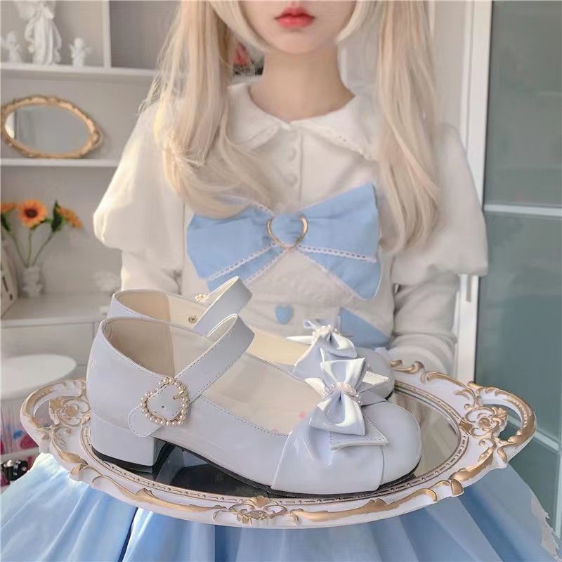 Giày Cao Gót Mũi Tròn Bằng Da Mềm Phong Cách lolita Nhật Bản Dễ Thương Cho Nữ Sinh