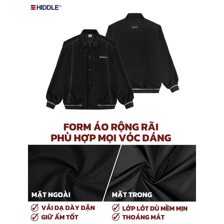 Áo khoác dạ nam cao cấp hàng hiệu HIDDLE 2 lớp ấm áp, dáng varsity sang trọng, có túi trong| H10-AK4