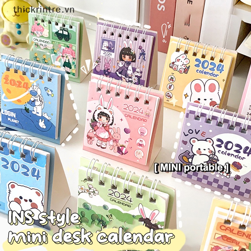 Lịch Để Bàn Th 2024 mini Họa Tiết Hoạt Hình Dễ Thương Dùng Trang Trí Văn Phòng