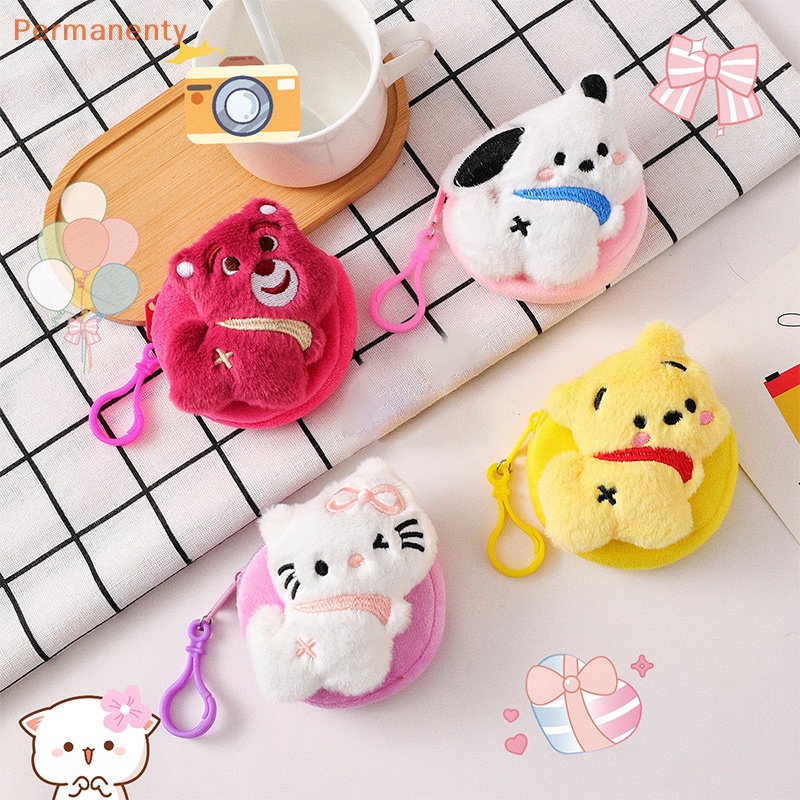 Túi Đựng Tiền Xu / Tai Nghe Bằng Vải Bông Hình hello kitty / Gấu / Dâu Tây Dễ Thương