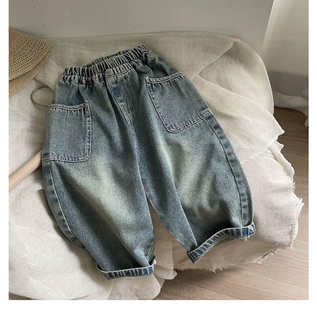 Quần Jean Dài Mềm Mại Phong Cách vintage Thời Trang Mùa Thu 2023 Cho Bé Trai