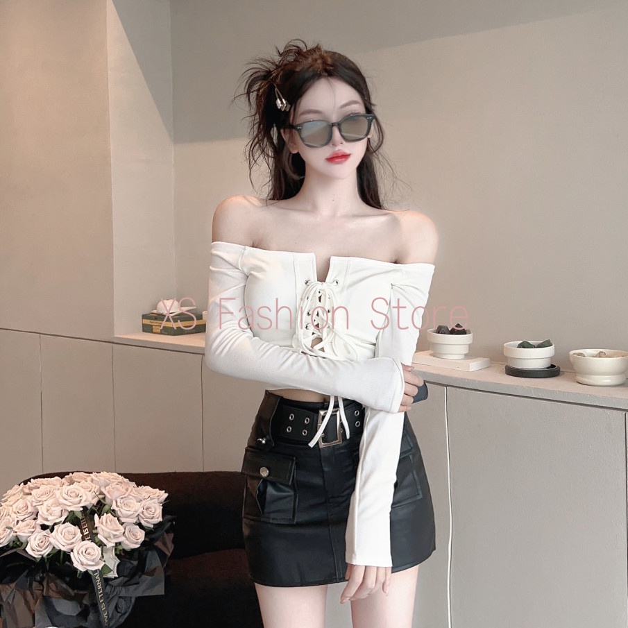 Áo Kiểu Trễ Vai Dài Tay Ôm Dáng Phù Hợp Cho Nữ
