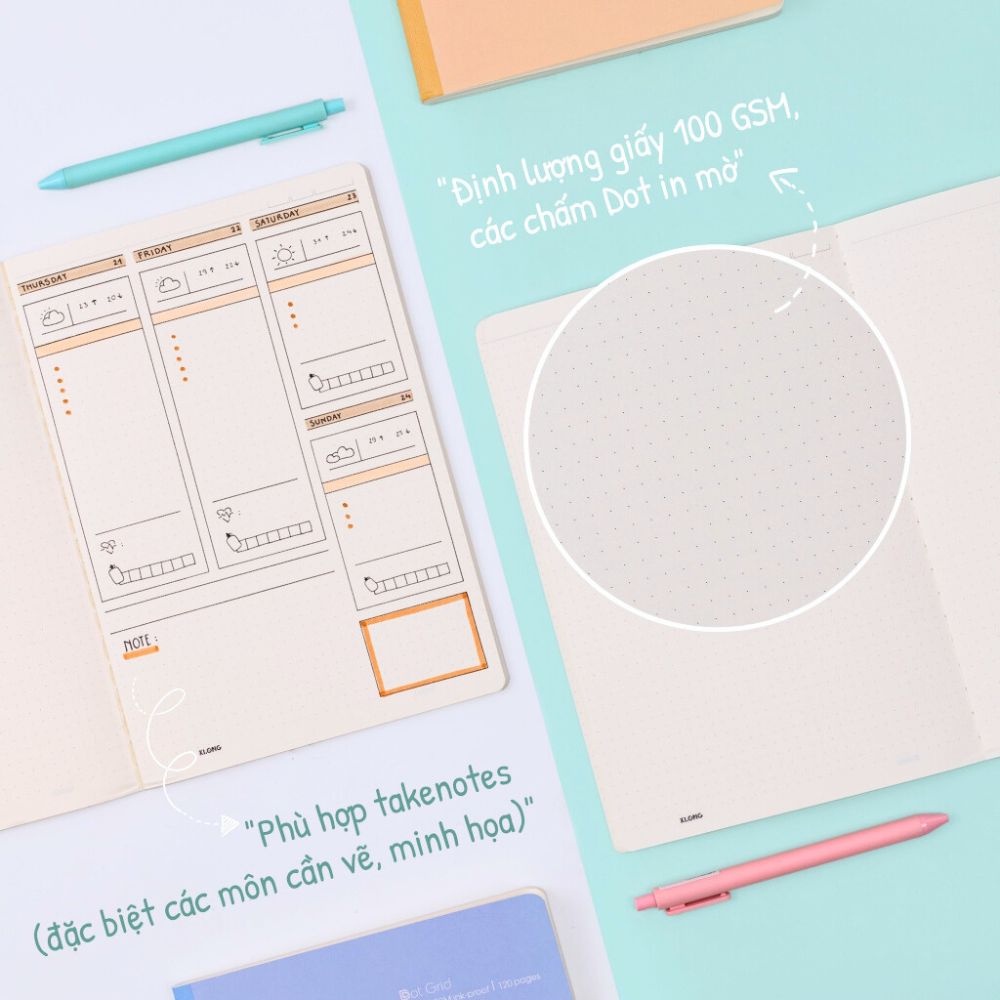 Vở tập viết giấy chấm dot 100gsm tiện lợi 80/120/200 trang may dán gáy B5 KLONG