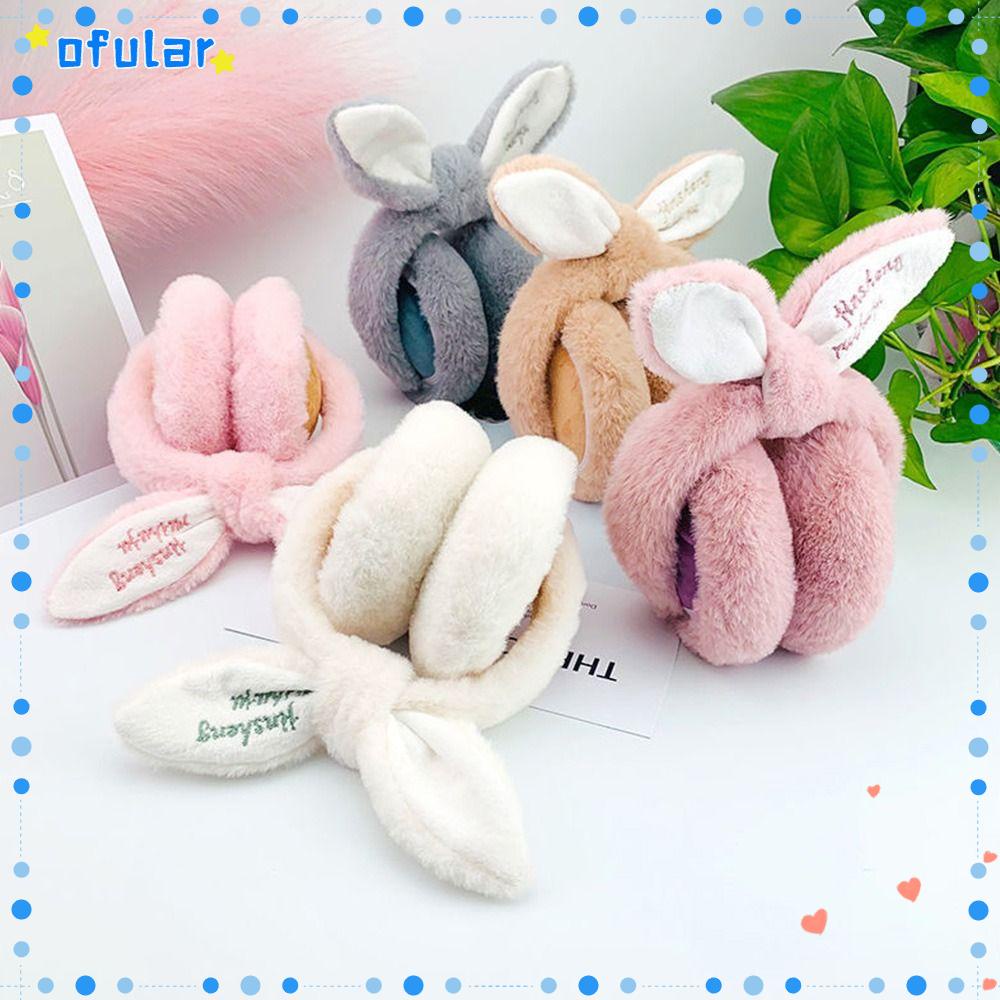 Oflar Nút Bịt Tai Bằng Vải Bông Mềm Mại Bảo Vệ Lạnh Tai Hình Tai Thỏ Có Thể Gập Lại