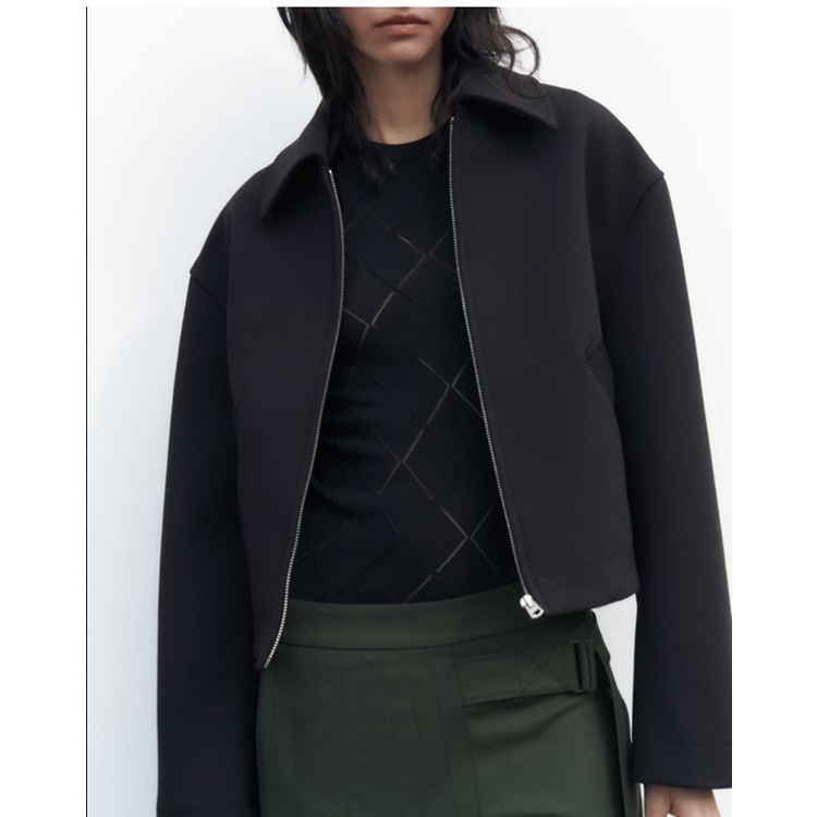 Zara Áo Khoác Khóa Kéo Ngắn Dài Tay Phối Túi Thời Trang Mùa Hè 233811041