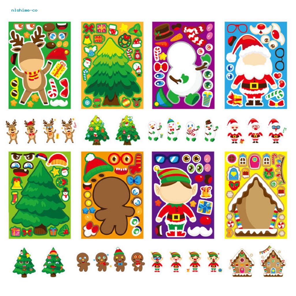 Glshime Bộ Đồ Chơi sticker Xếp Hình Ông Già Noel Tuần Lộc Nai Sừng Tấm Vui Nhộn diy Cho Bé Trai Và Bé Gái