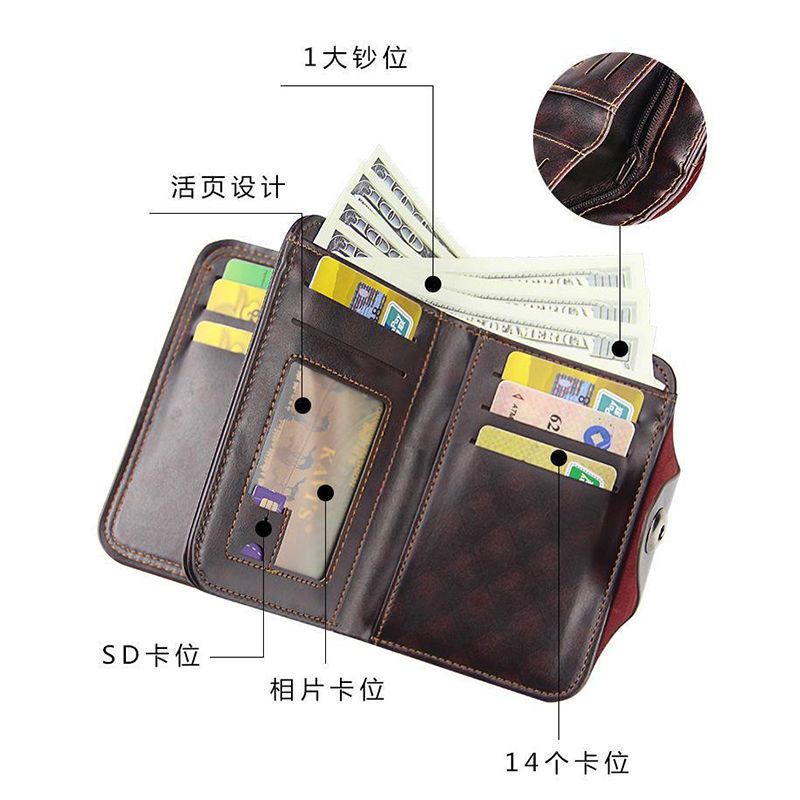 Ví Da Đa Năng Có Khóa Kéo Cỡ Lớn Phong Cách vintage Thời Trang Cho Nam