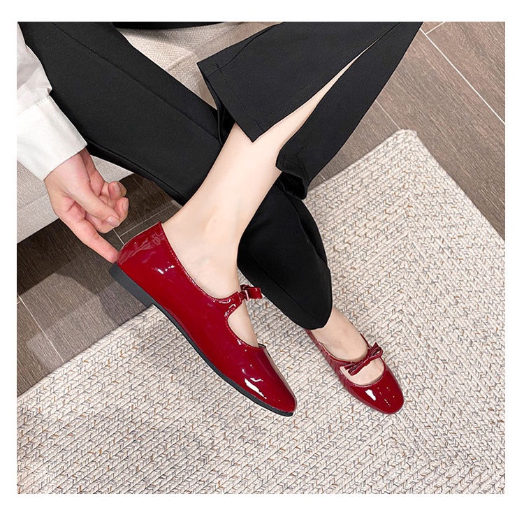 Thời Trang Giày Búp Bê Da Mũi Vuông Đính Nơ Phong Cách retro Dành Cho Nữ size 41-43