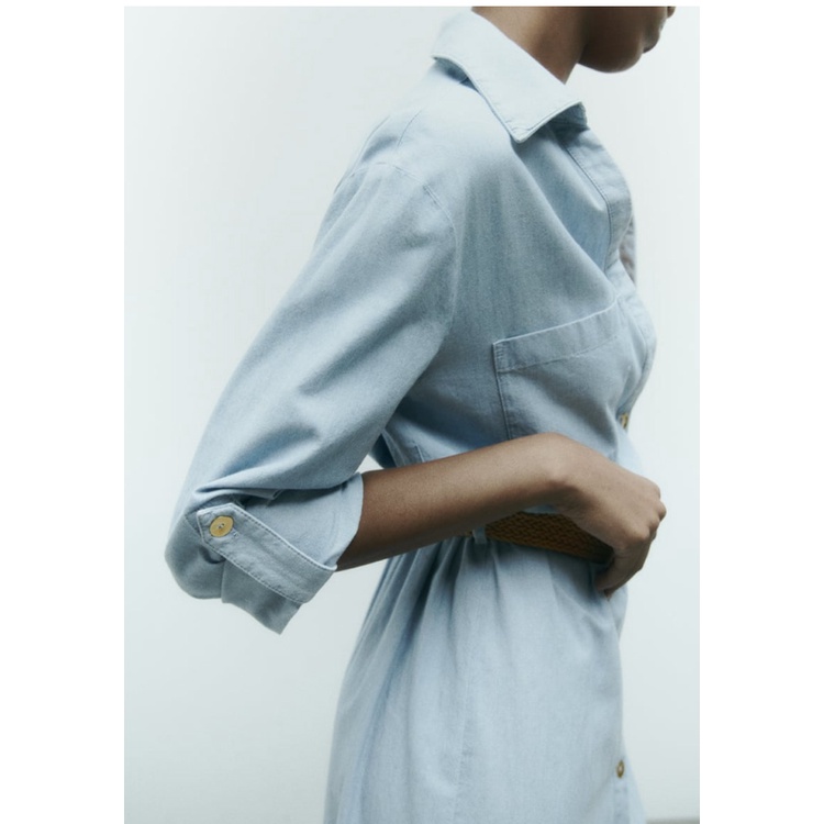 Zara Đầm Sơ Mi Tay Phồng Có Túi Cài Khuy Thời Trang Mùa Hè 23 Kiểu Mới8036299