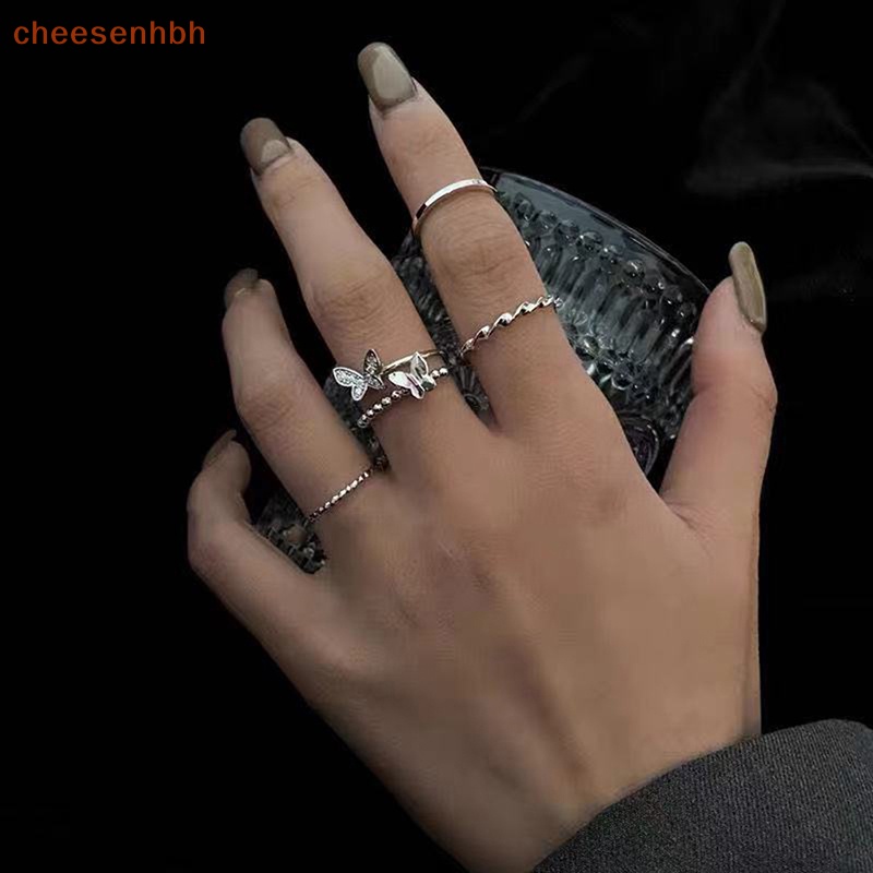 Bộ 3 / 4 Nhẫn Hình Bướm Bằng Kim Loại Phong Cách hip hop punk Có Thể Điều Chỉnh Cho Nữ vn