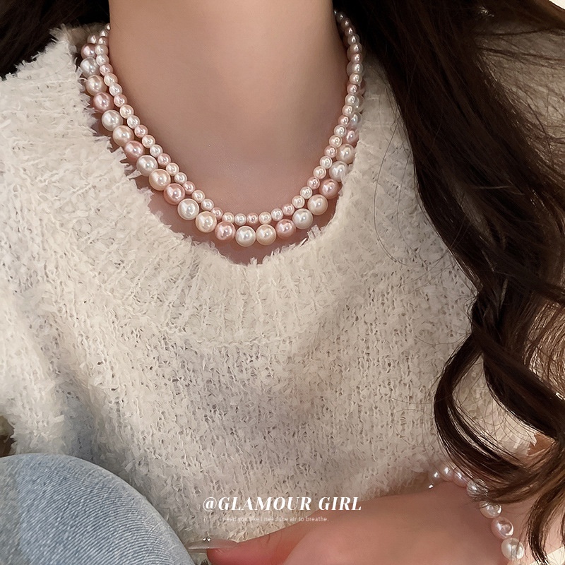 Bộ Trang Sức Vòng Cổ / Vòng Tay / Dây Chuyền Ngọc Trai Pha Trộn Màu Nhẹ Sang Trọng Thời Trang Pháp Cổ Điển niche