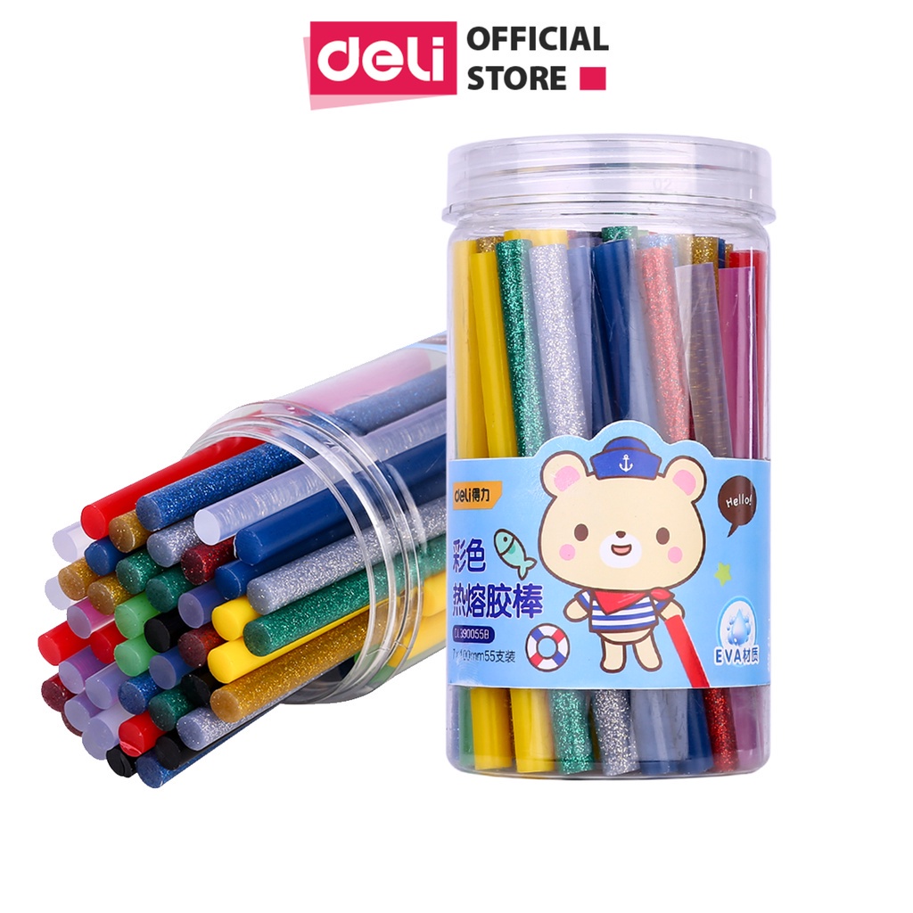 Hộp 55 cây keo nến Deli - Nhiều màu sắc lấp lánh, phù hợp làm đồ thủ công DIY, trang trí sản phẩm - DL390055B