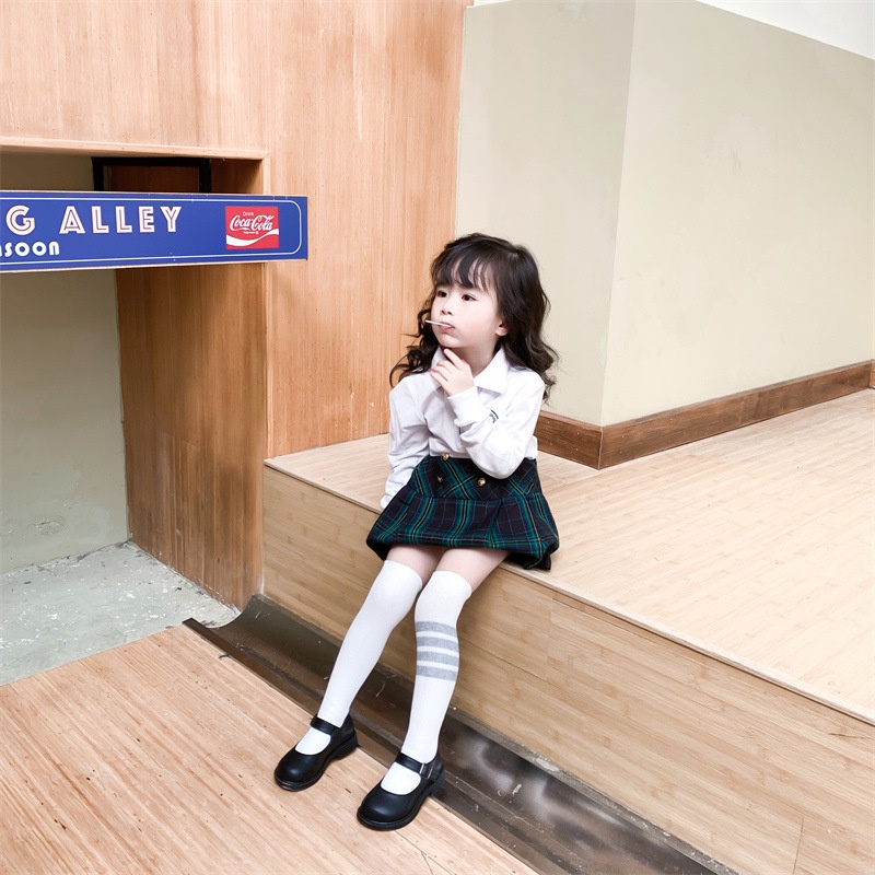 Vớ cotton Màu Trơn Họa Tiết Kẻ Sọc Phong Cách Hàn Quốc Thời Trang Xuân Thu Cho Bé Gái